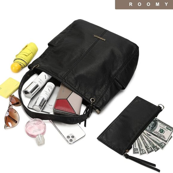 Hobo Purses for Women Soft Top Handle Shoulder Bag with Wallet Set - Picture 4 of 7